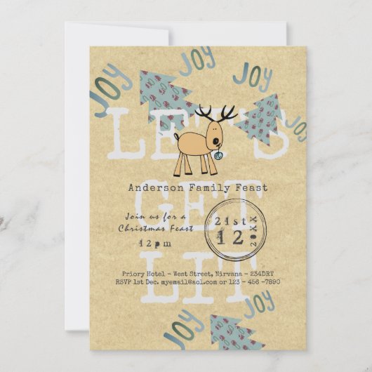 Invitation Fête de Noël Whimsical Lets Get LIT Rustique (Devant)