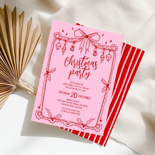 Invitation Fête de Noël Whimsical Rouge et Rose