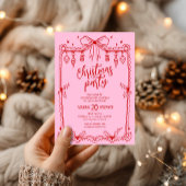 Invitation Fête de Noël Whimsical Rouge et Rose