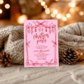 Invitation Fête de Noël Whimsical Rouge et Rose