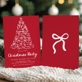 Invitation Fête de Noël Whimsical Tree Bows Red Christmas