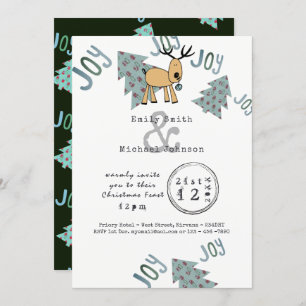 Invitation Fête de Noël Whimsical Typset Cartoon Reindeer
