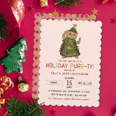 Invitation Fête de Noël Whimssical Pink Cat