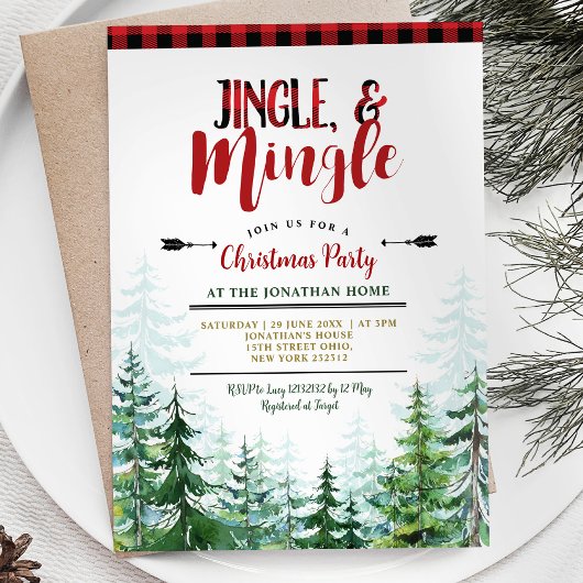 Invitation Fête de Noël White Jingle & Mingle en bûcheron 