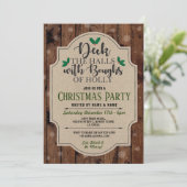 Invitation Fête de Noël Wood Holly Burlap Snow (Debout devant)