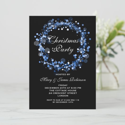 Invitation Fête de Noël Wreath bleu (Debout devant)