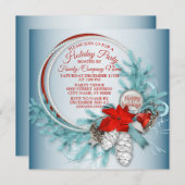 Invitation Fête de Noël Wreath Red Bow Turquoise Holidays (Devant / Derrière)