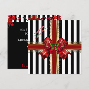 Invitation Fête de Noël Xmas rayure rouge et blanc