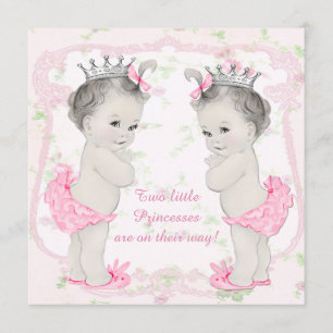 Invitation Fête de Nourrisson Jumelles Adorables Princesse Ro