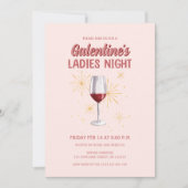Invitation Fête de nuit des femmes de Galentine's Wine Glass (Devant)