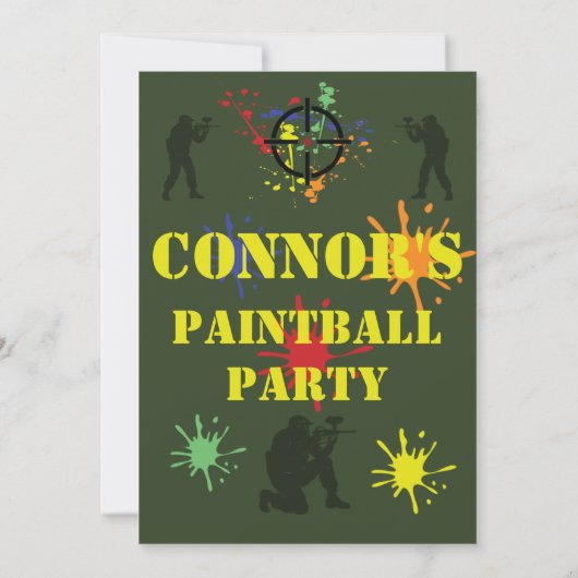 Invitation Fête de paintball vert armée (Dos)