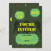 Invitation Fête de paintball vert armée (Devant / Derrière)