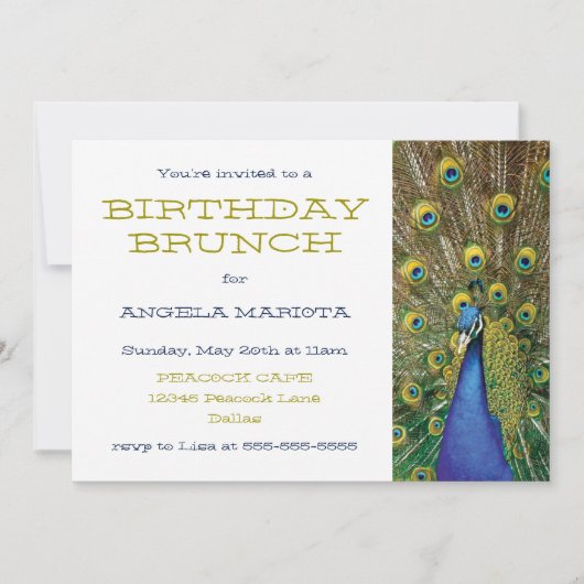 Invitation Fête de paon Anniversaire Brunch (Devant)