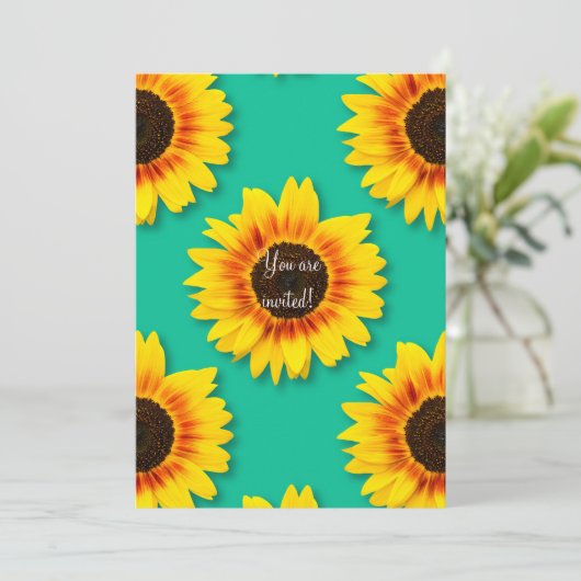 Invitation Fête de papier floral personnalisée tournesol (Debout devant)