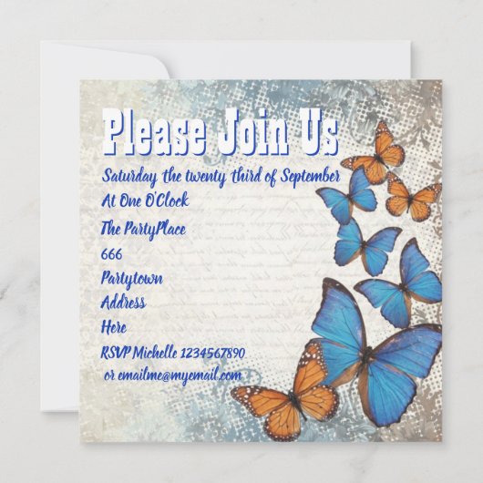 Invitation Fête de papillon romantique vintage (Dos)