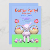 Invitation Fête de Pâques agneau et œufs (Devant / Derrière)