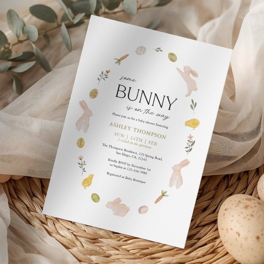 Invitation Fête de Pâques de printemps pour bébé Somebunny
