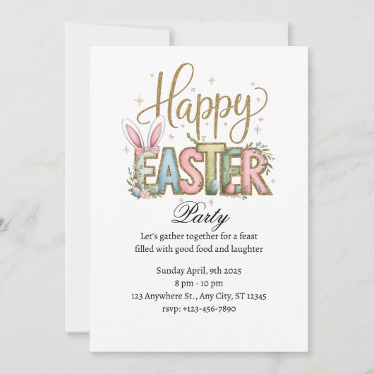 Invitation Fête de Pâques Pastel Joyeux (Devant)