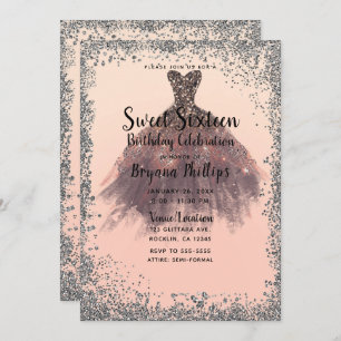 Invitation Fête de Parties scintillant Peach & Silver Dress G