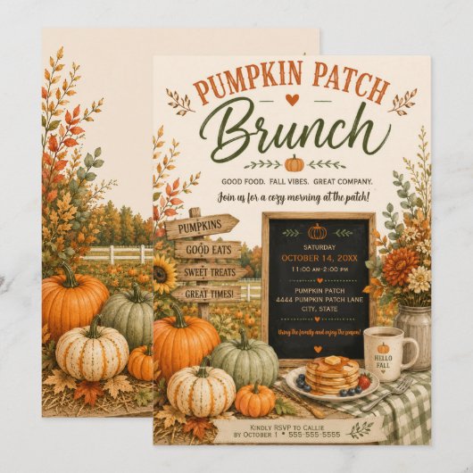 Invitation Fête de Patch de Citrouille Rustique d'Automne (Devant / Derrière)