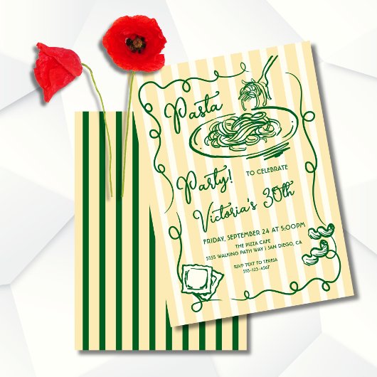 Invitation Fête de pâtes italiennes dessinée à la main Annive