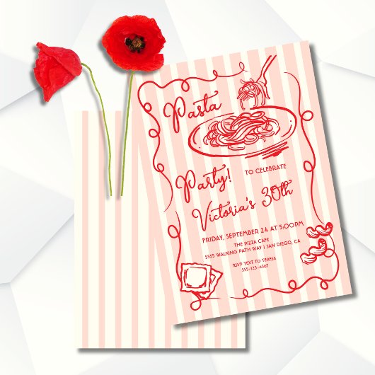 Invitation Fête de pâtes italiennes dessinée à la main Annive