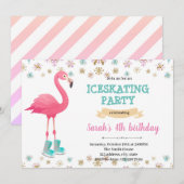 Invitation Fête de patinage sur glace flamingo d'hiver (Devant / Derrière)
