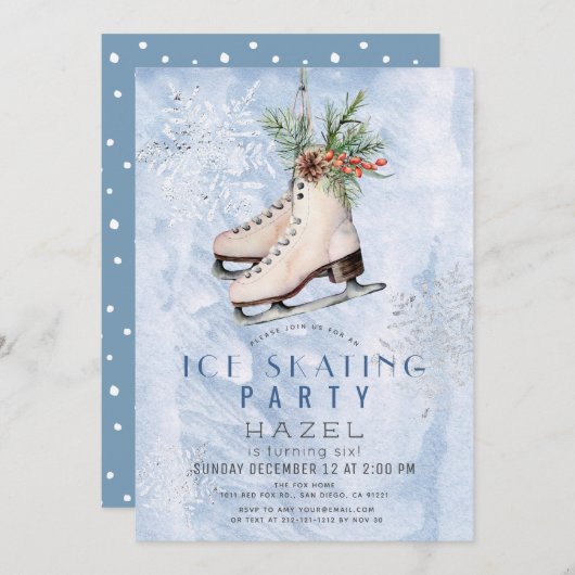 Invitation Fête de patinage sur glace Flocon de neige congelé (Devant / Derrière)
