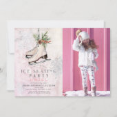 Invitation Fête de patinage sur glace Flocon de neige rose An (Devant)