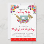 Invitation Fête de pâtisserie à la florale rouge Anniversaire (Devant)