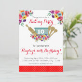 Invitation Fête de pâtisserie à la florale rouge Anniversaire (Debout devant)