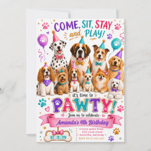 Invitation Fête de Patte de Chien Anniversaire de Chiot Color