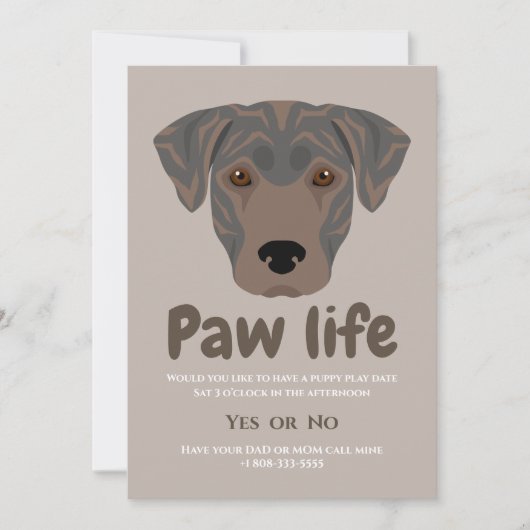 Invitation Fête de patte de chien chiot mignon (Devant)
