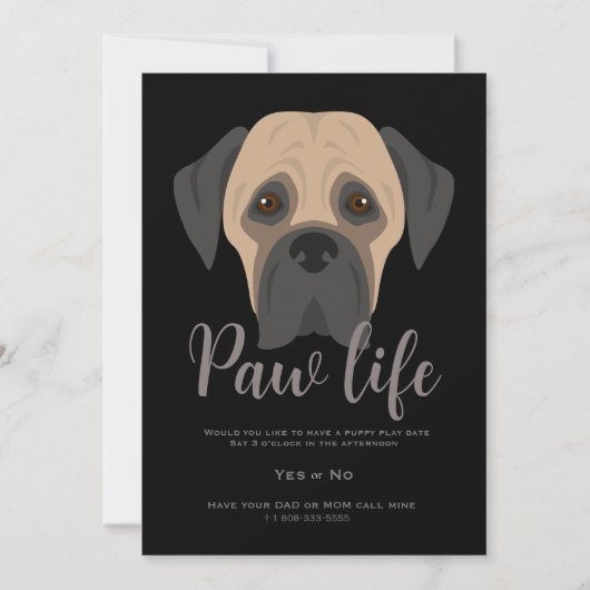 Invitation Fête de patte de chien chiot mignon (Devant)