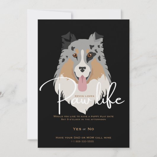 Invitation Fête de patte de chien chiot mignon (Devant)