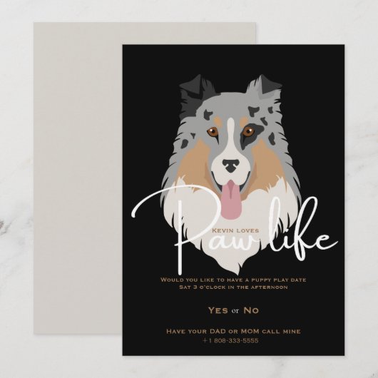 Invitation Fête de patte de chien chiot mignon (Devant / Derrière)