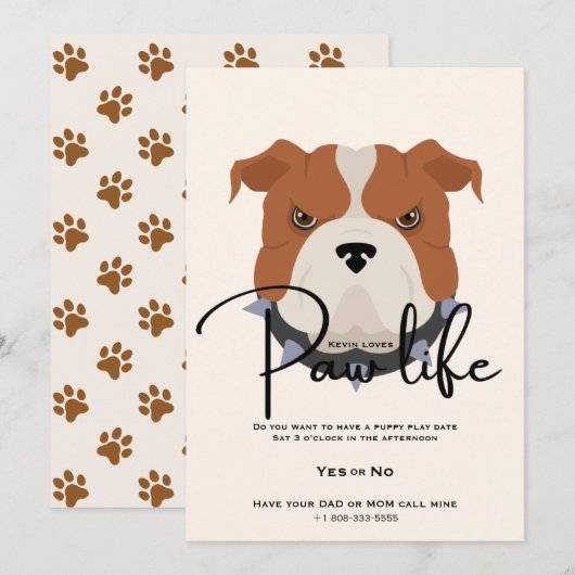 Invitation Fête de patte de chien chiot mignon  (Devant / Derrière)