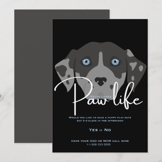 Invitation Fête de patte de chien chiot mignon (Devant / Derrière)