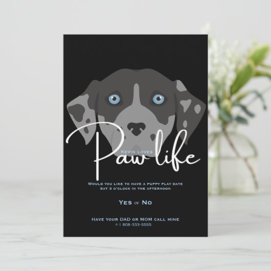 Invitation Fête de patte de chien chiot mignon  (Debout devant)