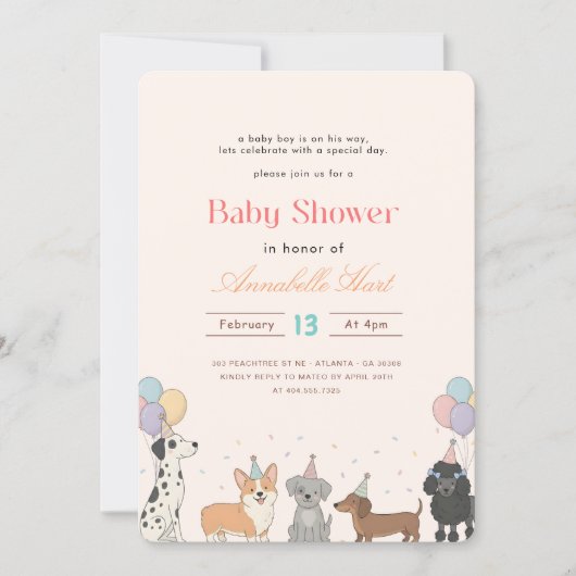 Invitation Fête de Patte de Compagnon à l'Aquarelle Bébé Chie (Devant)
