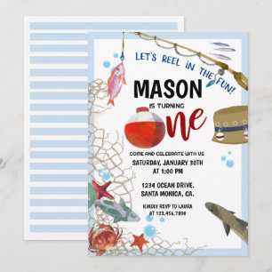 Invitation Fête de pêche, Premier anniversaire, CARTON D'INVI
