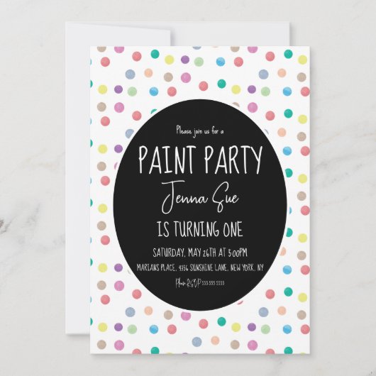 Invitation Fête de peinture à l'aquarelle points Première fêt (Devant)