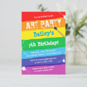 Invitation Fête de peinture d'art coloré fête d'anniversaire (Debout devant)