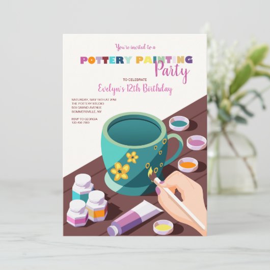 Invitation Fête de Peinture de Poterie (Debout devant)