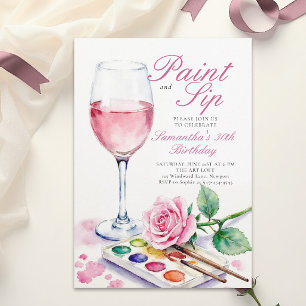 Invitation Fête de peinture et de dégustation de vin Rose Flo