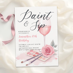 Invitation Fête de peinture et de dégustation de vin Rose ros