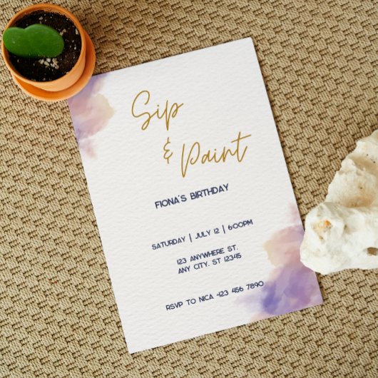 Invitation Fête de peinture et de dégustation élégante et per