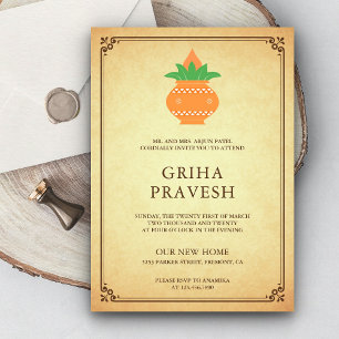 Invitation Fête de pendaison de crémaillère indienne Griha Pr