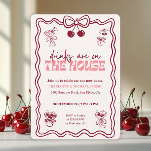 Invitation Fête de pendaison de crémaillère rouge cocktail ce