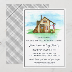 Invitation Fête de pendaison de crémaillère rustique aquarell